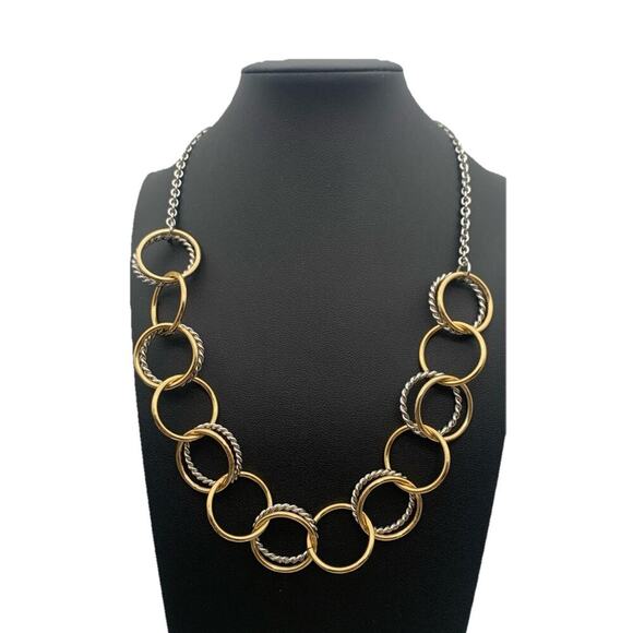 Talbots Gold & Silver Tone Interlocking Twisted & Smooth Circles Chain Necklace - Picture 1 of 4